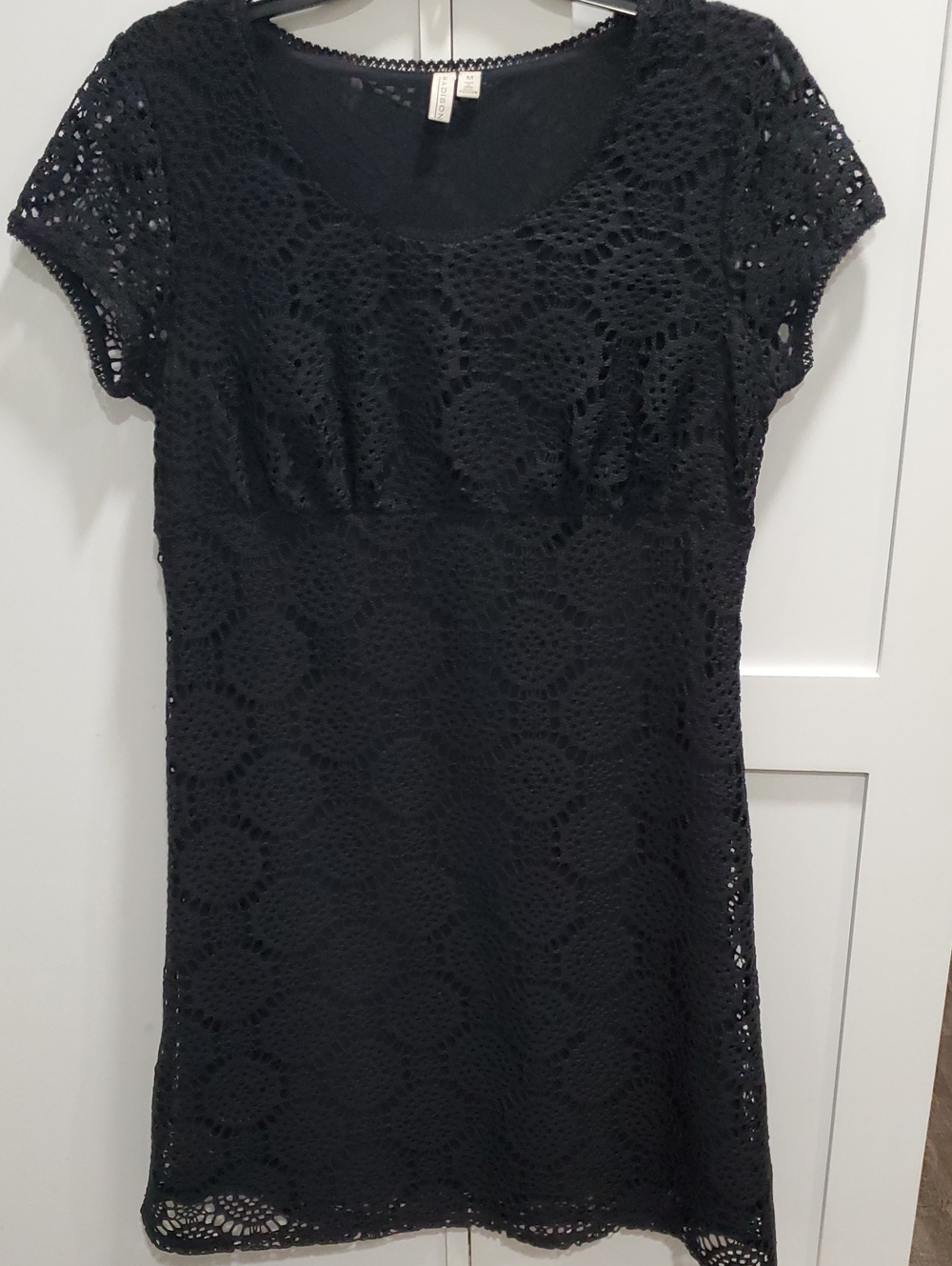 Madison Black Crochet Short Sleeve Mini Dress